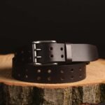 Black Double Hole Full Grain Leather Belt - Image 6