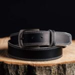 The Pegasus Belt - Black Full Grain Leather Belt with White Stitches - Image 2