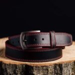 The Poseidon Belt - Black Full Grain Leather Belt with Blue Stitches - Image 6