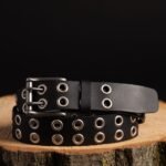 Brixton - Black Double Grommet 100 % Full Grain Leather Belt - Image 3