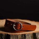 Sempre - Cognac Vachetta Leather Waist Belt with Circular Buckle - Made in Canada - Image 2