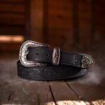 Western Black Hand-tooled Full-Grain Leather Belt - Image 3