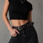 Brixton - Black Double Grommet 100 % Full Grain Leather Belt - Image 2