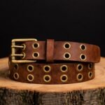 The Brixton Belt - Vintage Black Double Grommet 100 % Full Grain Leather Belt - Image 5