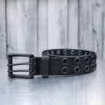 The Brixton Belt - Vintage Black Double Grommet 100 % Full Grain Leather Belt - Image 3